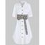 Robe Mi-Longue Décontractée Ceinturée à Carreaux Imprimé à Col Relevé - Blanc XL