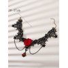 Collier Ras-de-Cou en Dentelle Motif Rose et Perles Fantaisies avec Pompons en Diamant Style Gothique - Noir 