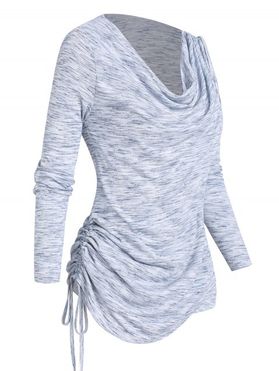 Heather T Shirt Draped Cinched Long Sleeve Cowl Neck Casual Trendy Tee
