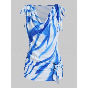 

Casual Tank Top Draped Printed Tank Top Tied Shoulder O Ring Summer Top, Light blue