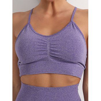 

Heather Sports Bra Ruched Bustier Spaghetti Strap High Stretch Cropped Yoga Bra, Purple