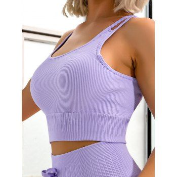 

High Stretch Sports Tank Top Solid Color Athletic Top Cut Out Crisscross Pastel Yoga Top, Light purple