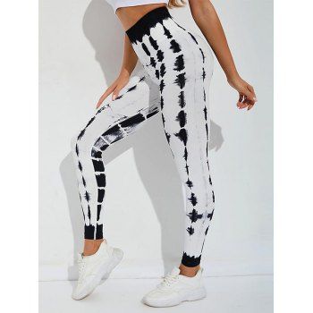 

Tie Dye Striped Print Sports Pants High Waist Skinny Casual Yoga Pants, Black