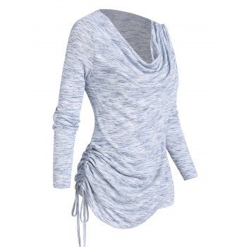 

Heather T Shirt Draped Cinched Long Sleeve Cowl Neck Casual Trendy Tee, Light blue