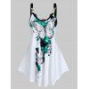 Butterfly Print Lace Ruffles Tank Top And Ombre Print Colorblock Capri Leggings Summer Outfit - GREEN S