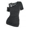 T-shirt Tunique en Dentelle à Col Oblique à Volants - Gris Foncé M