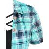 Plus Size Faux Twinset T Shirt Plaid Print Crisscross Mock Button Colorblock T Shirt - BLUE 3X