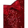 Sparkly Sequins Party Dress Cold Shoulder Mini Dress Bowknot A Line Dress - RED XL