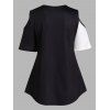 Colorblock T Shirt Leaf Flower Print T Shirt Cold Shoulder Short Sleeve Summer Casual Tee - GREEN 3XL