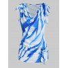 Casual Tank Top Draped Printed Tank Top Tied Shoulder O Ring Summer Top - LIGHT BLUE M
