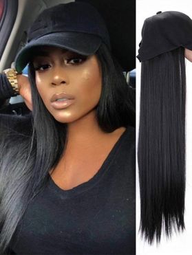 Long Straight Heat Resistant Synthetic Wig With Baseball Cap