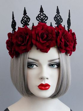 Masquerade Queen Cosplay Rose Flower Gothic Crown Tiara Hair Accessory
