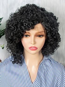 Medium Side Bang Fluffy Afro Curly Heat Resistant Synthetic 13*4 Lace Front Wig