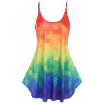 Colorful Ombre Leaf Print Tank Top Adjustable Straps Summer Long Tank Top