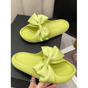 Pure Bright Color Bowknot Outdoor Home Bathroom Anti-slip Slippers Light green