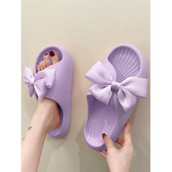 Pure Bright Color Bowknot Outdoor Home Bathroom Anti-slip Slippers Light purple