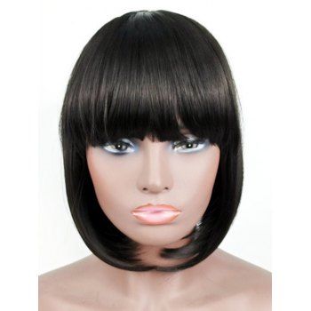 

Full Bang Short Straight Bob Heat Resistant Synthetic Wig, Black