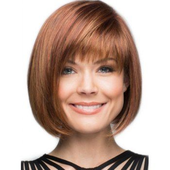

Short Inclined Bang Straight Bob Heat Resistant Synthetic Wig, Coffee