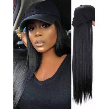 

Long Straight Heat Resistant Synthetic Wig With Baseball Cap, Black