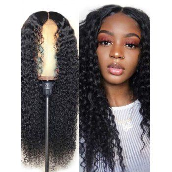 Long Middle Part African Curly Heat Resistant Synthetic Wig, Black