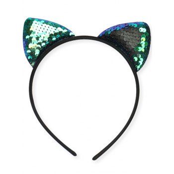 Fashion Women's Hair Accessories Cat Ear Hairband Colored Sequined Cute Cosplay Masquerade Hairband Deep green