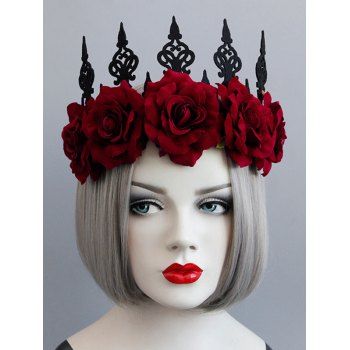 Fashion Women's Hair Accessories Masquerade Queen Cosplay Rose Flower Gothic Crown Tiara Hair Accessory Deep red