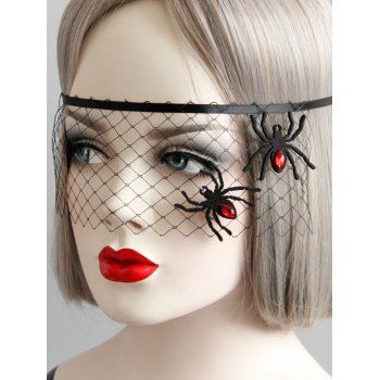 

Rhinestone Spider See Thru Mesh Halloween Masquerade Eye Face Mask, Black