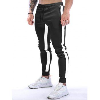 

Contrast Colorblock Sweatpants Drawstring Zipper Pockets Beam Feet Long Casual Sports Jogger Pants, Black