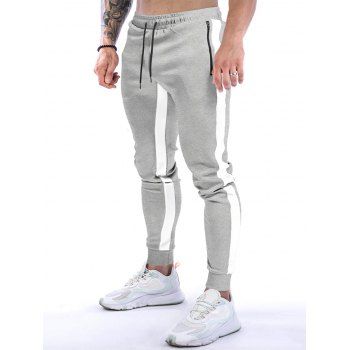 

Contrast Colorblock Sweatpants Drawstring Zipper Pockets Beam Feet Long Casual Sports Jogger Pants, Light gray