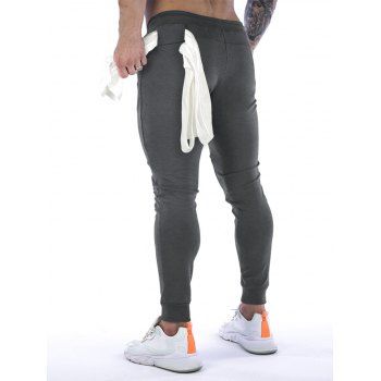 

Solid Color Sweatpants Zipper Beam Feet Drawstring Long Casual Sports Jogger Pants, Dark gray