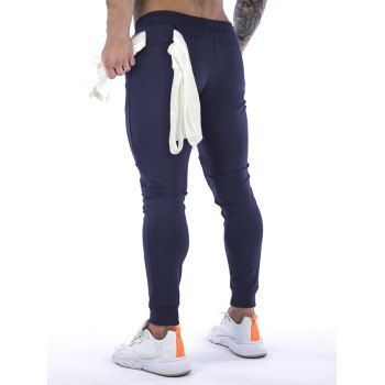 

Solid Color Sweatpants Zipper Beam Feet Drawstring Long Casual Sports Jogger Pants, Deep blue