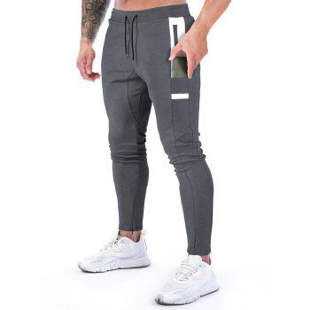 

Sports Jogger Pants Patchwork Pockets Drawstring Long Casual Sweatpants, Dark gray