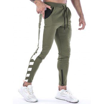 

Sports Sweatpants Contrast Colorblock Pockets Side Zipper Drawstring Casual Jogger Pants, Light green