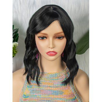 

Solid Color Wig Wavy 14 Inch Medium Wig Side Bang Heat Resistance Synthetic Hair, Black