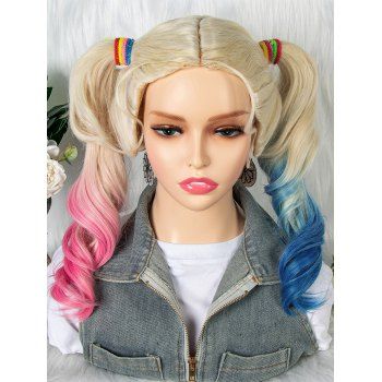 

Heat Resistant Synthetic Ombre Long Wavy Double Ponytail Anime Cosplay Wig, Multicolor a