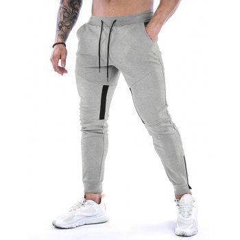 

Jogger Pants Patchwork Beam Feet Drawstring Pockets Side Zipper Casual Pants, Light gray