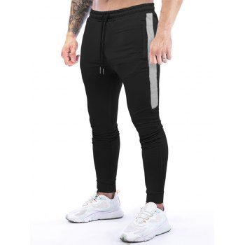 

Casual Jogger Pants Patchwork Beam Feet Drawstring Pockets Long Sports Sweatpants, Black