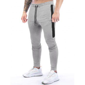 

Casual Jogger Pants Patchwork Beam Feet Drawstring Pockets Long Sports Sweatpants, Light gray
