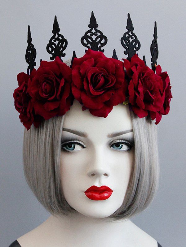 Accessoire de Cheveux D'Halloween Rose Masque Cosplay - Rouge foncé 