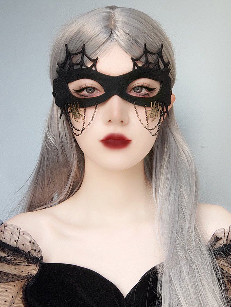 Spider Web Chain Tassel Halloween Cosplay Masquerade Eye Mask - BLACK 