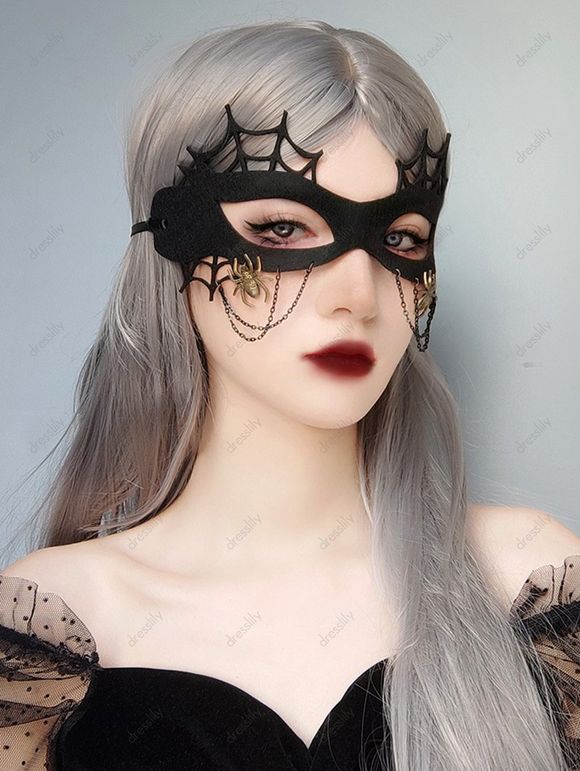 Masque D'Halloween Cosplay Toile D'Araignée Chaîne avec Frange - Noir 