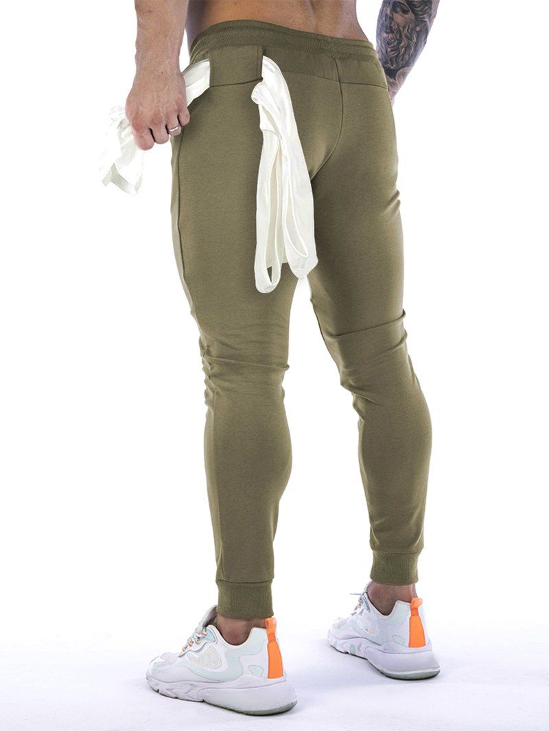 Pantalon de Jogging Décontracté Long Zippé à Pieds Etroits en Couleur Unie à Cordon - Vert clair XL