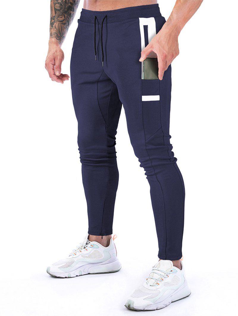 Pantalon de Jogging de Sport Décontracté Long Jointif avec Poches à Cordon - Bleu profond L
