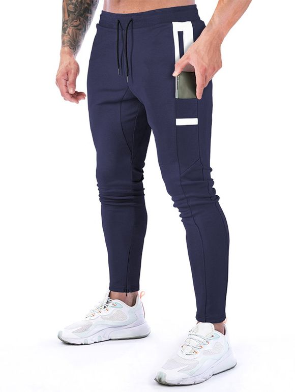 Pantalon de Jogging de Sport Décontracté Long Jointif avec Poches à Cordon - Bleu profond XXL
