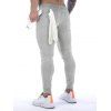 Pantalon de Jogging Décontracté Long Zippé à Pieds Etroits en Couleur Unie à Cordon - Gris Clair L