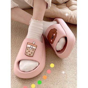 

Cute Cartoon Pattern Anti-slip Indoor Platform Slippers, Light pink