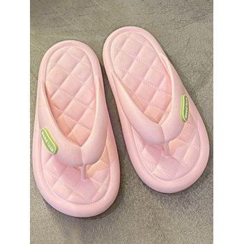 

Contrast Letter Applique Platform Non-slip Beach Flip Flops, Light pink