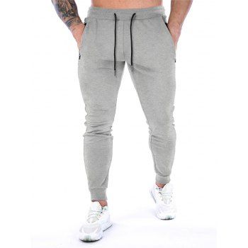 

Zipper Pocket Sport Sweatpants Drawstring Elastic Waist Casual Jogger Pants, Light gray