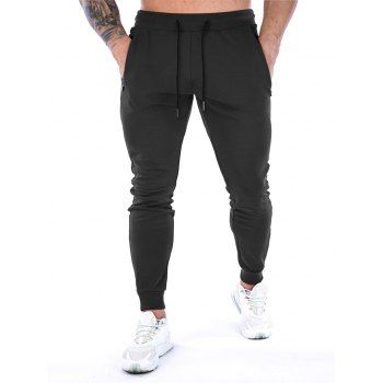 

Zipper Pocket Sport Sweatpants Drawstring Elastic Waist Casual Jogger Pants, Black