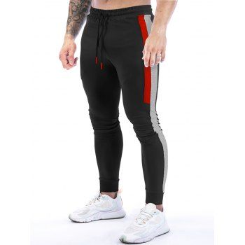 

Colorblock Panel Sweatpants Drawstring Elastic Waist Sport Casual Jogger Pants, Black